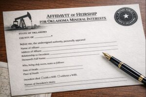 Legal document for Oklahoma Affidavit of Heirship for oil and gas mineral rights.