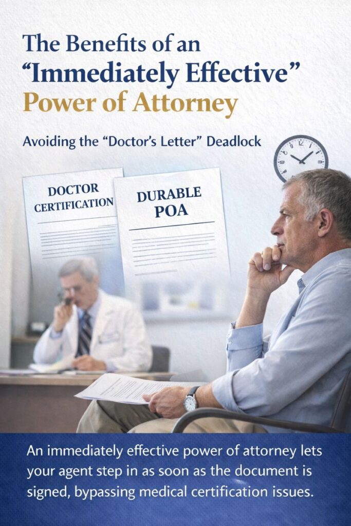 Person waiting in a medical office illustrating delays caused by doctor certification required for a springing power of attorney