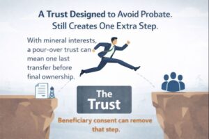 Illustration showing how beneficiary consent can bridge the gap in estate planning by avoiding an unnecessary trust transfer in Oklahoma mineral probate.