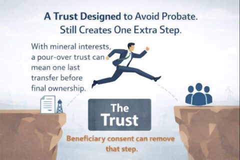 Illustration showing how beneficiary consent can bridge the gap in estate planning by avoiding an unnecessary trust transfer in Oklahoma mineral probate.